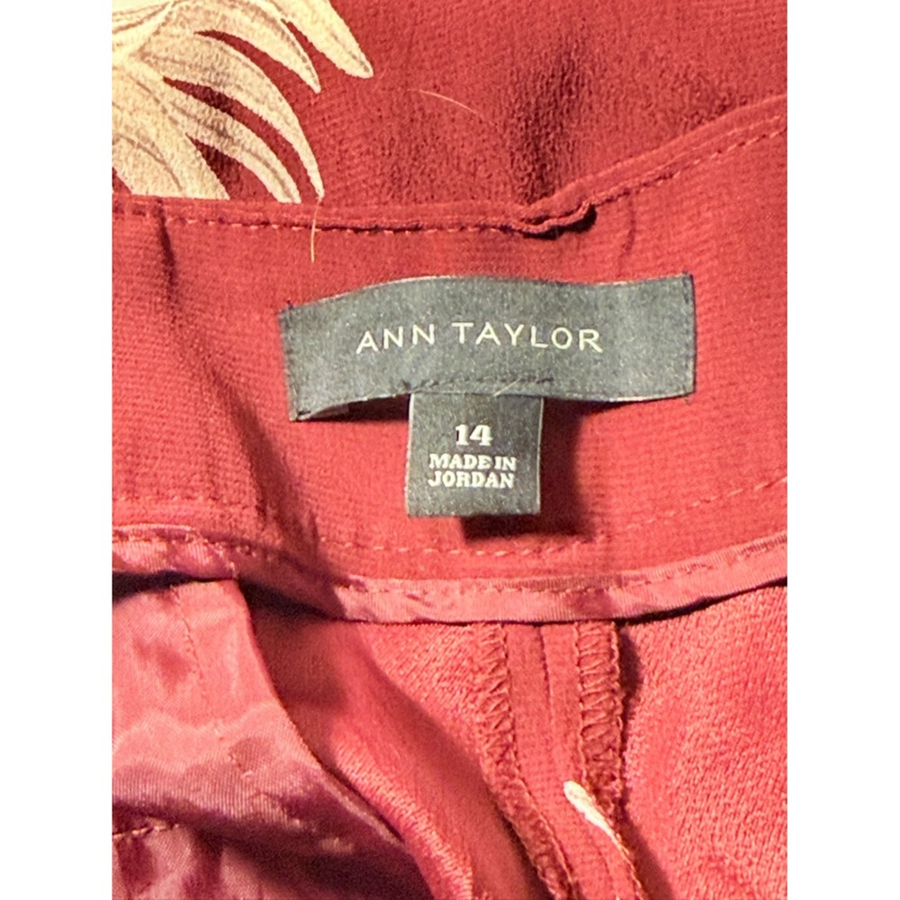 Ann Taylor Tawny Port Red Floral Wide Leg Cropped Pants size 14 style 412214 - Picture 5 of 7